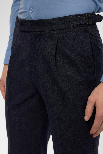 Men's Navy Blue High Waist Pleated Trousers
