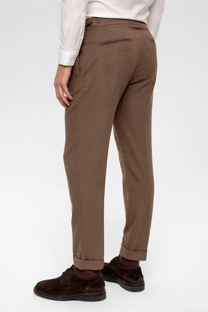 Men's Brown High Waist Pleated Trousers