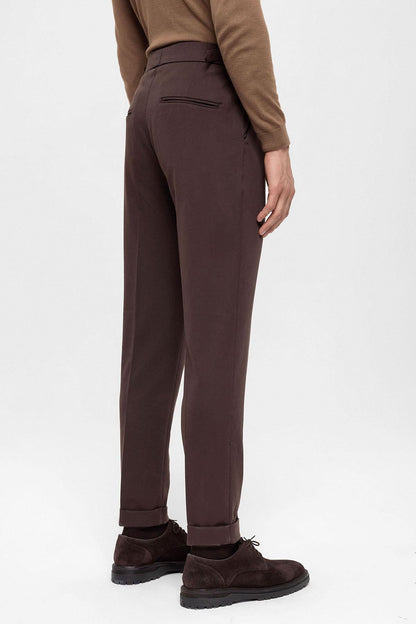 Men's Brown High Waist Pleated Trousers