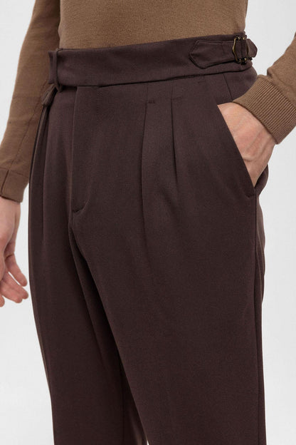 Men's Brown High Waist Pleated Trousers