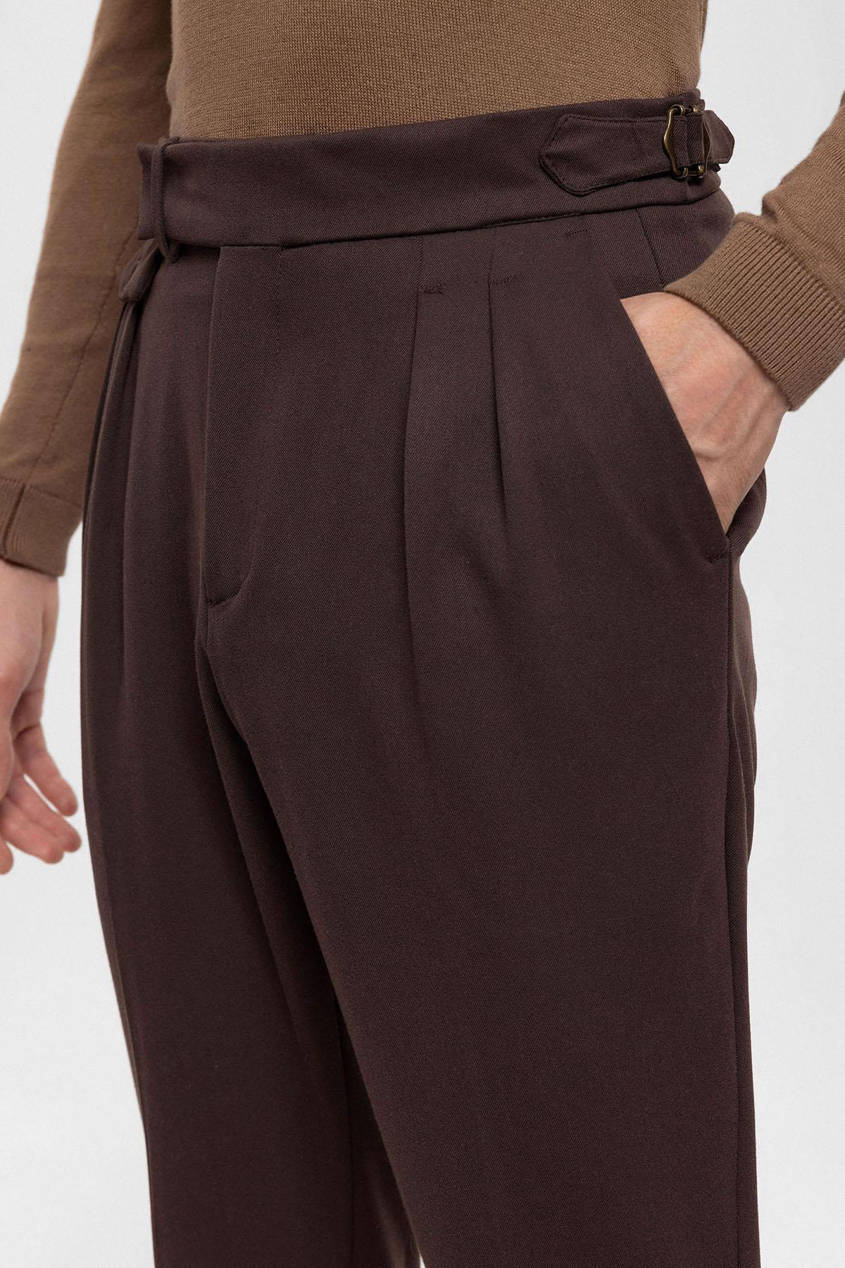 Men's Brown High Waist Pleated Trousers