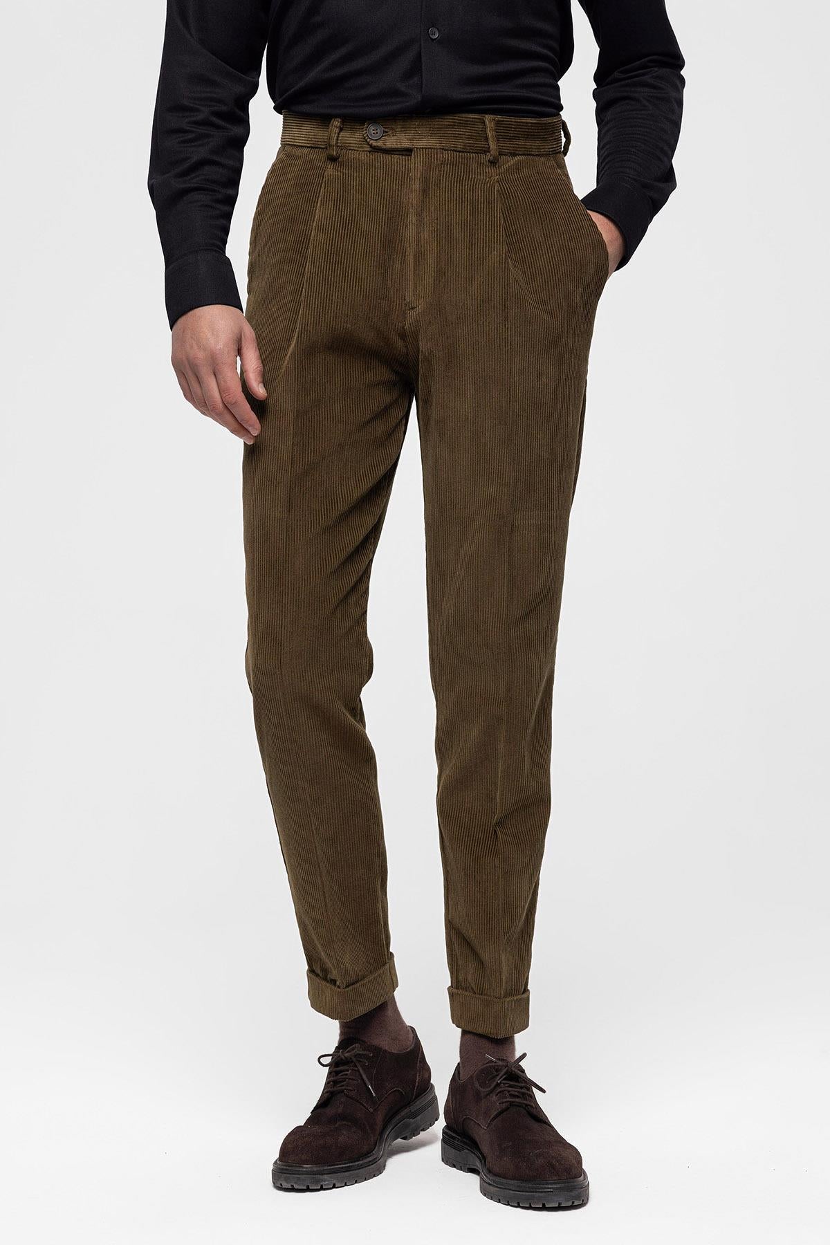 Men's Mink High Waist Pleated Velvet Trousers