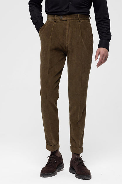 Men's Mink High Waist Pleated Velvet Trousers