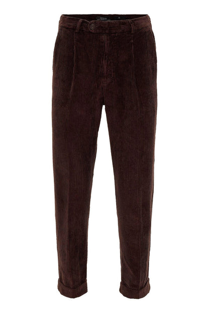 Men's Dark Brown High Waist Pleated Velvet Trousers