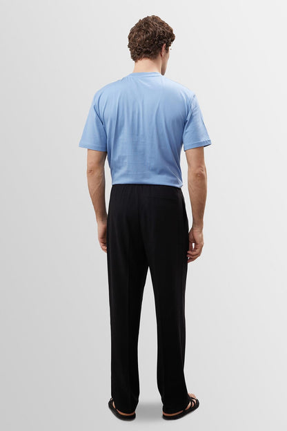 Men's Black High Waist Pleated Linen Blend Trousers