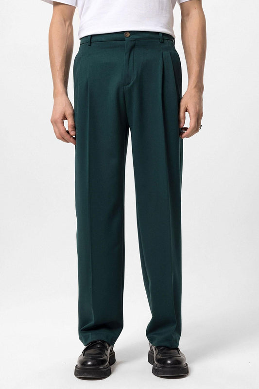 Men's Emerald High Waist Pleated Comfortable Fit Trousers