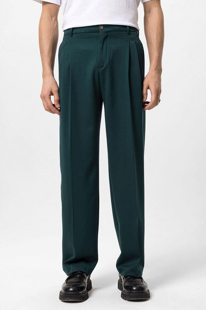 Men's Emerald High Waist Pleated Comfortable Fit Trousers