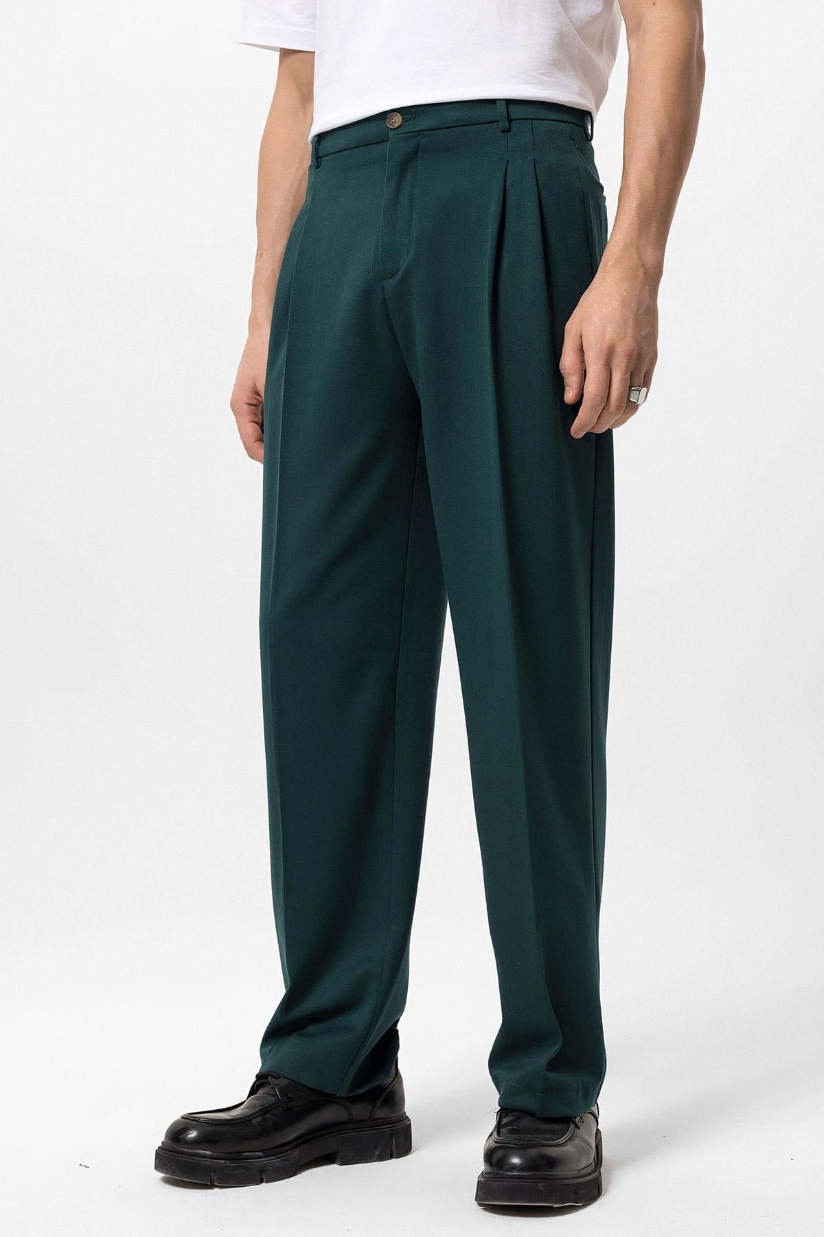 Men's Emerald High Waist Pleated Comfortable Fit Trousers