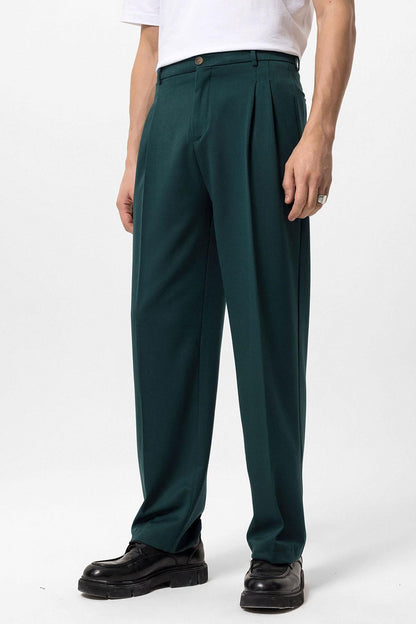 Men's Emerald High Waist Pleated Comfortable Fit Trousers