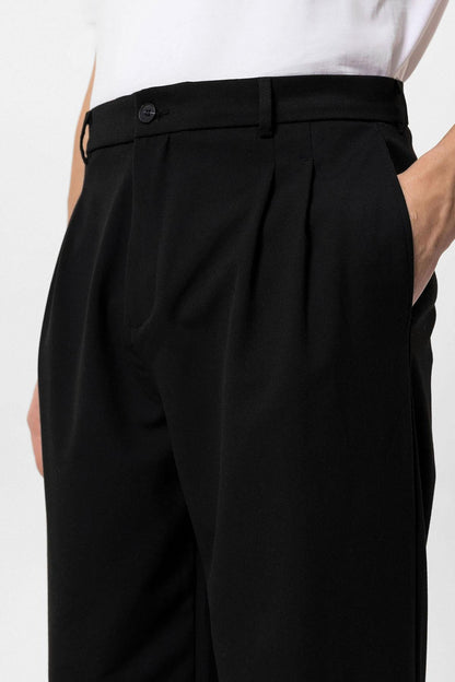 Men's Black High Waist Pleated Comfortable Fit Trousers