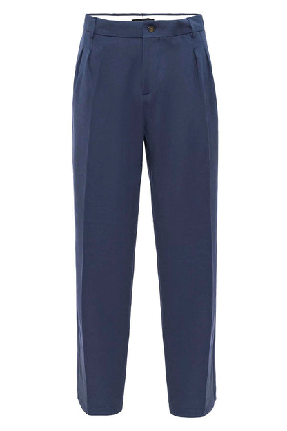 Men's Indigo High Waist Pleated Comfortable Fit Trousers