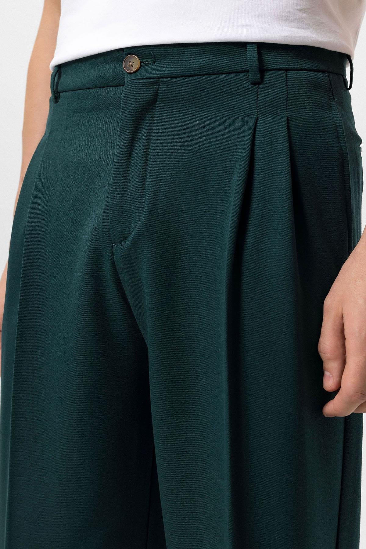 Men's Emerald High Waist Pleated Comfortable Fit Trousers