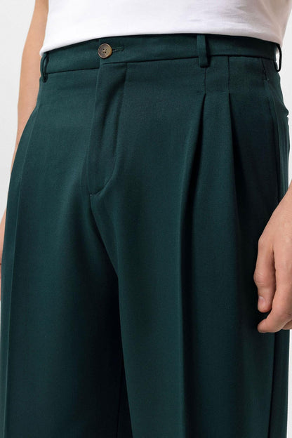 Men's Emerald High Waist Pleated Comfortable Fit Trousers