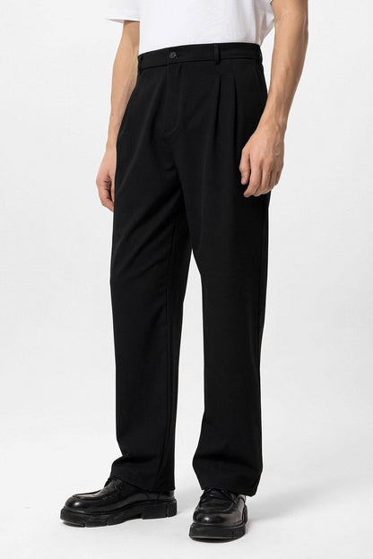 Men's Black High Waist Pleated Comfortable Fit Trousers