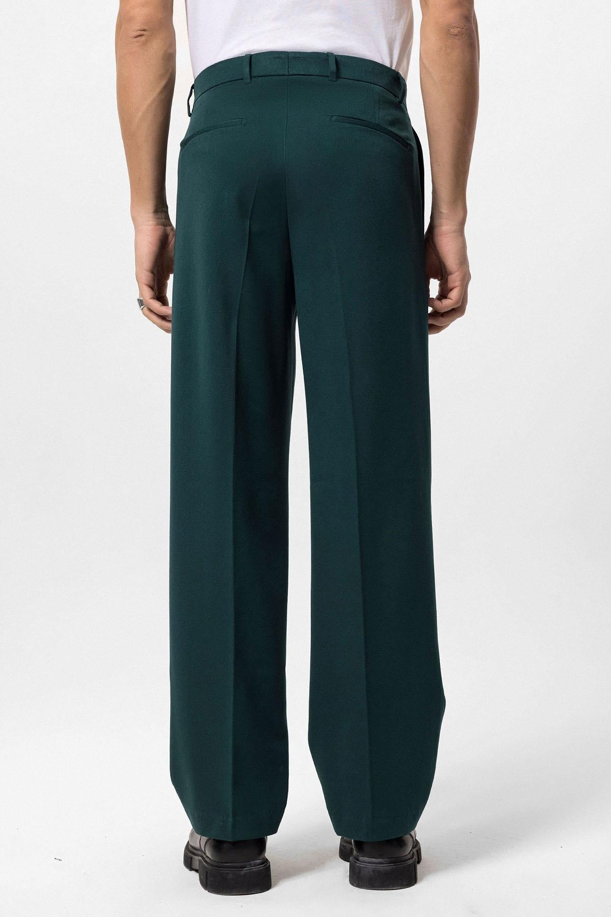 Men's Emerald High Waist Pleated Comfortable Fit Trousers