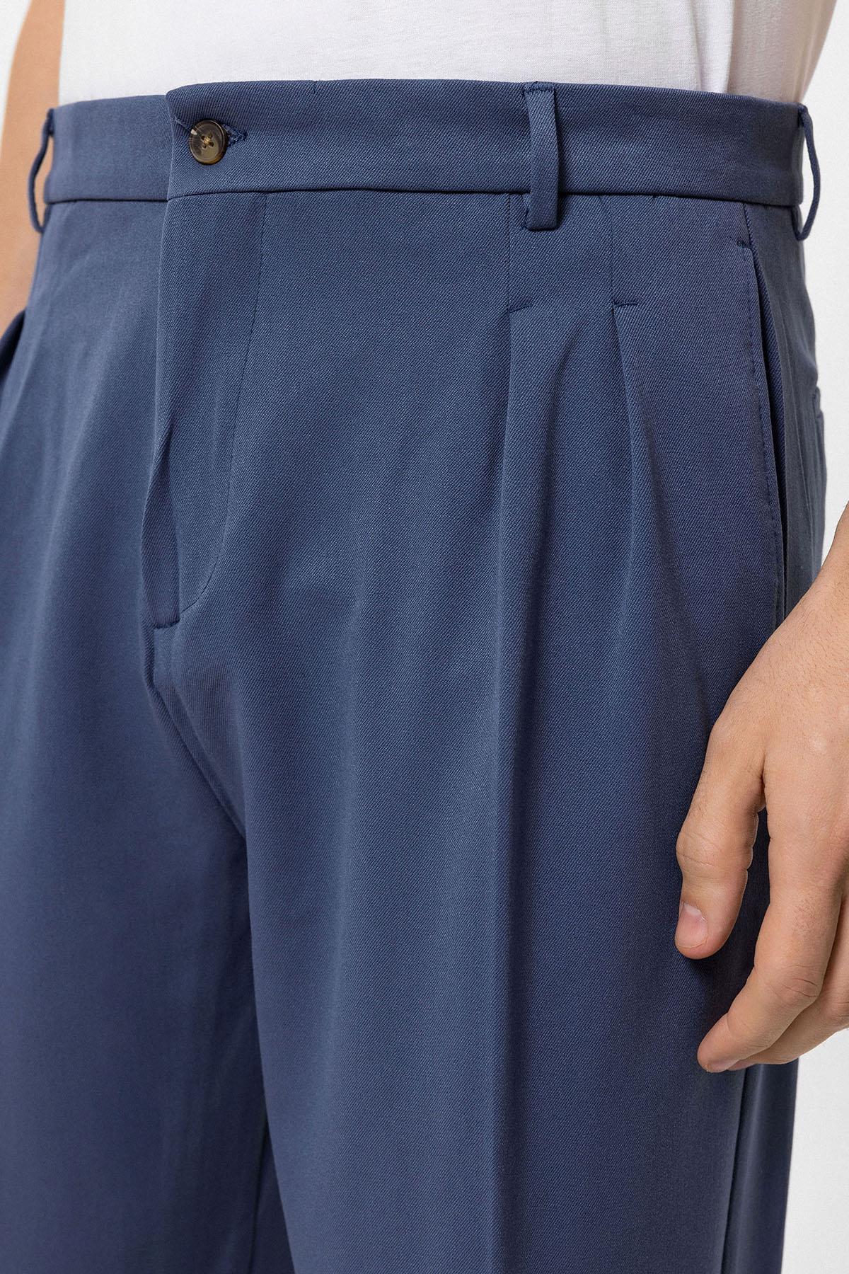 Men's Indigo High Waist Pleated Comfortable Fit Trousers