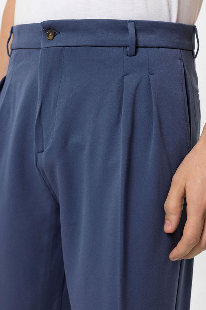 Men's Indigo High Waist Pleated Comfortable Fit Trousers