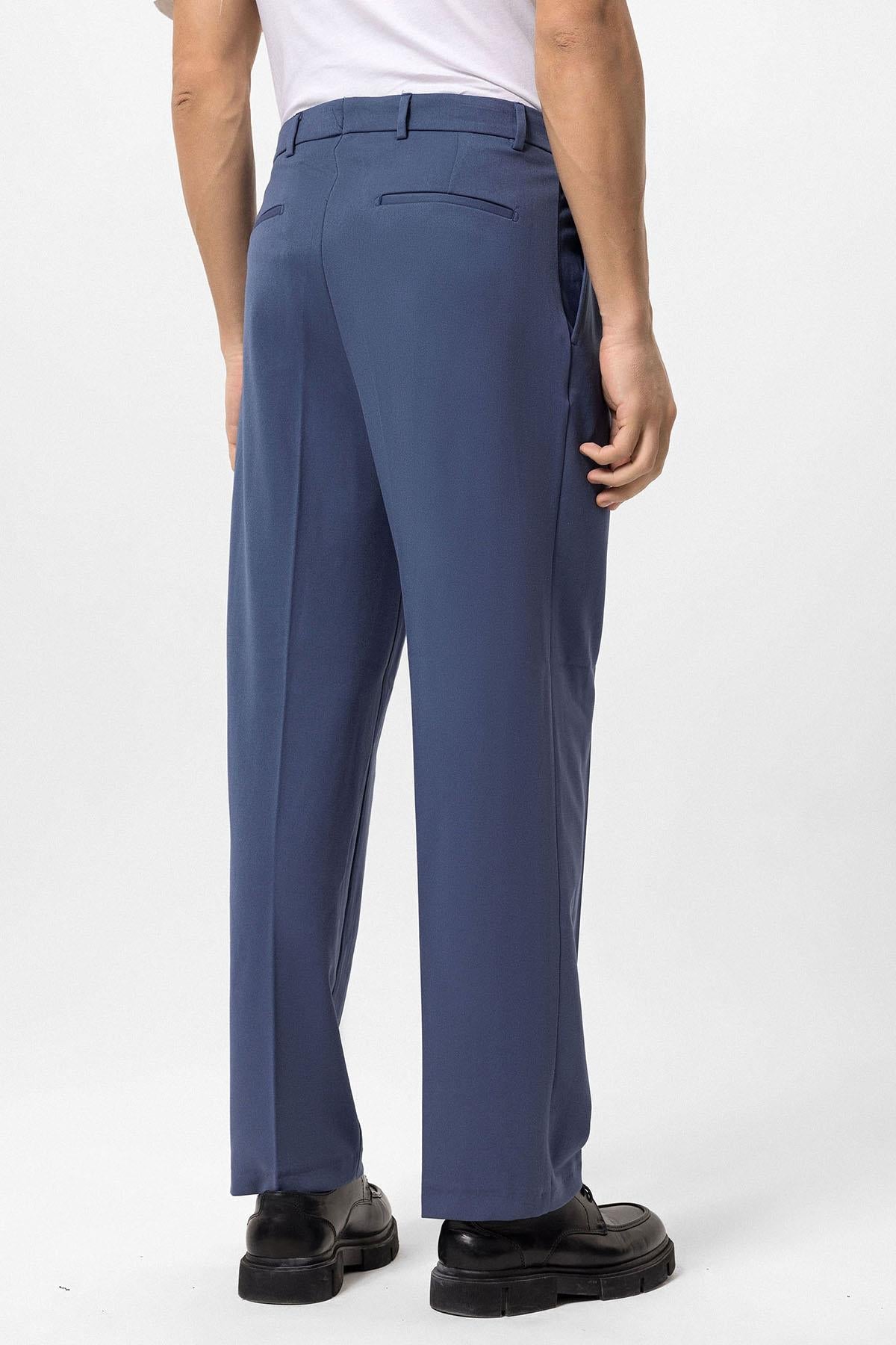 Men's Indigo High Waist Pleated Comfortable Fit Trousers