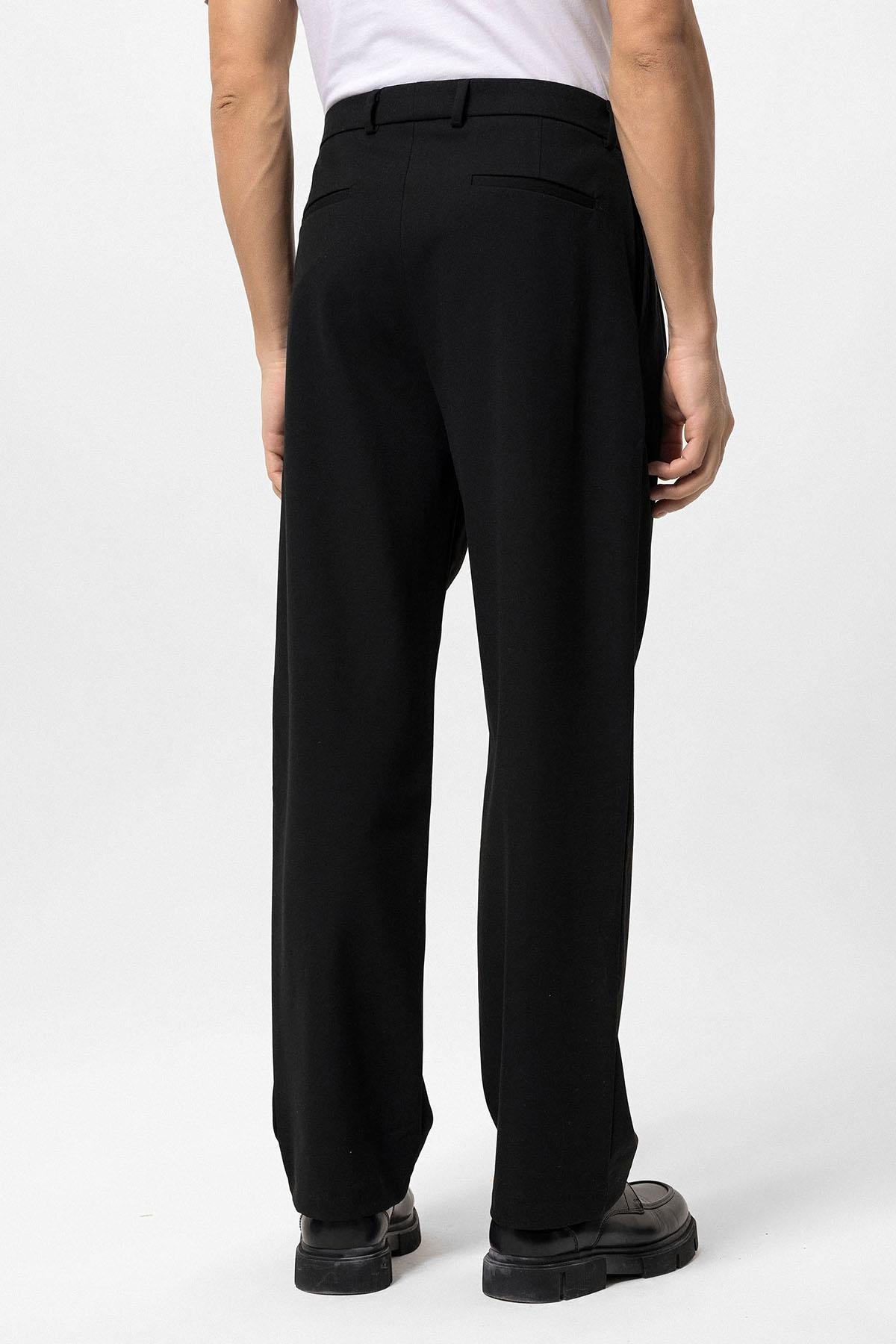 Men's Black High Waist Pleated Comfortable Fit Trousers