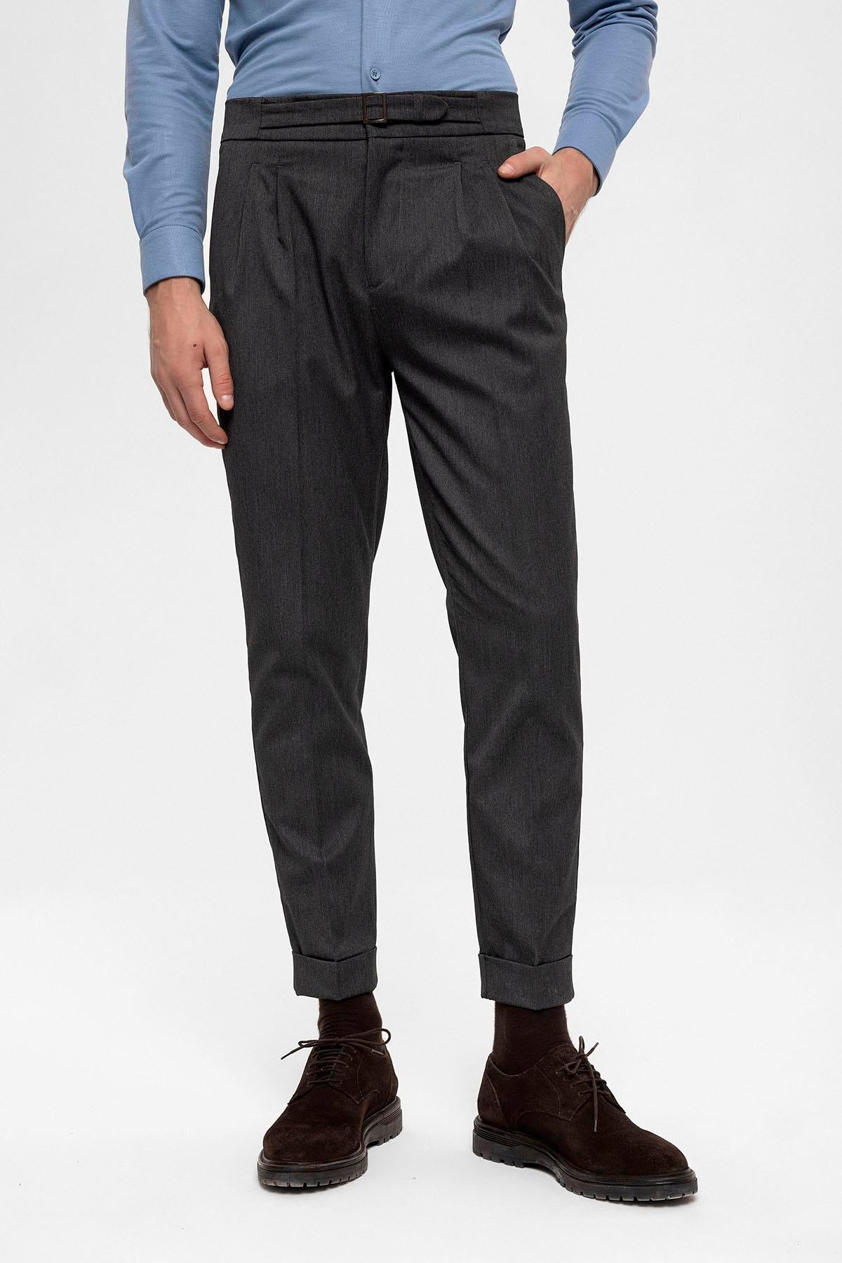 Men's Anthracite High Waist Buckle Detailed Trousers