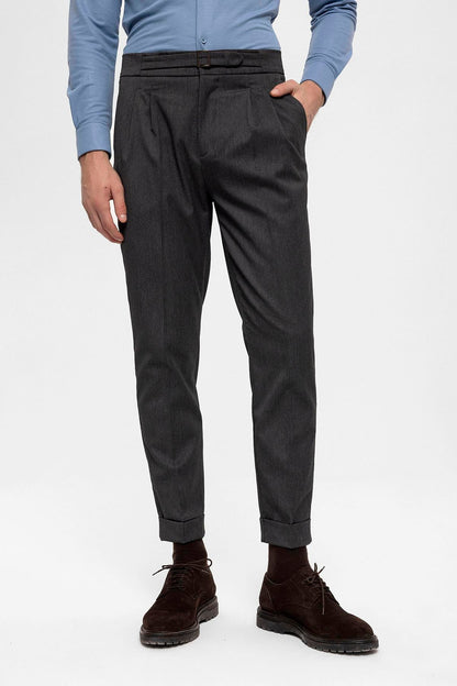 Men's Anthracite High Waist Buckle Detailed Trousers