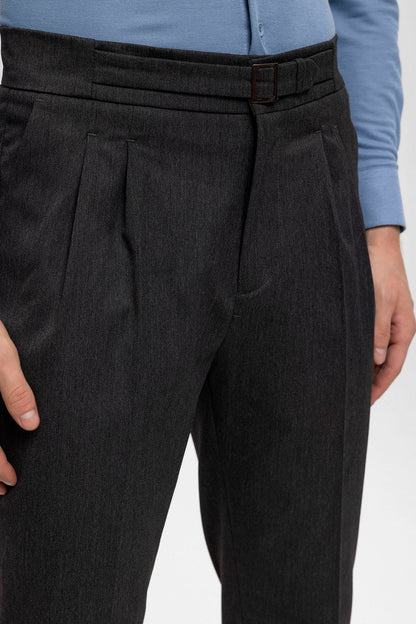 Men's Anthracite High Waist Buckle Detailed Trousers