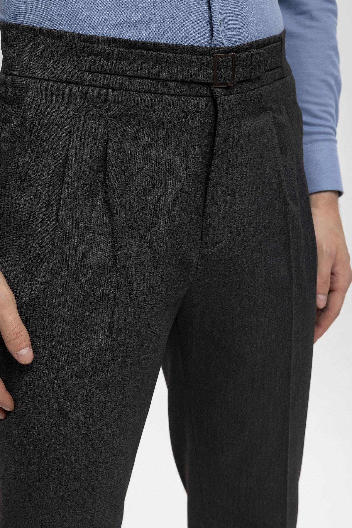 Men's Anthracite High Waist Buckle Detailed Trousers