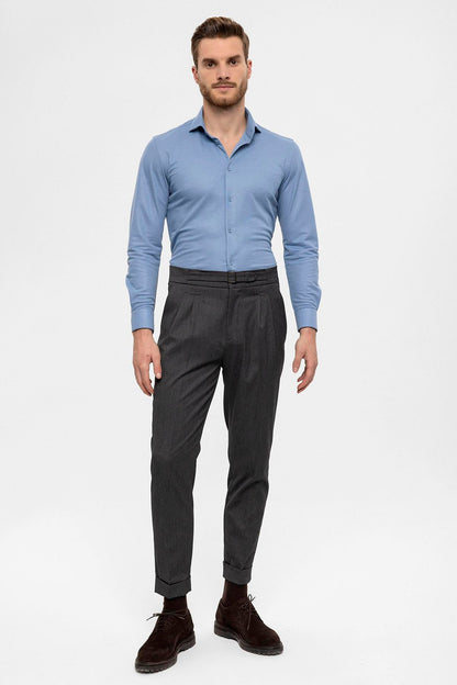 Men's Anthracite High Waist Buckle Detailed Trousers