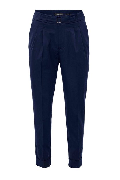 Men's Navy Blue High Waist Buckle Detailed Trousers