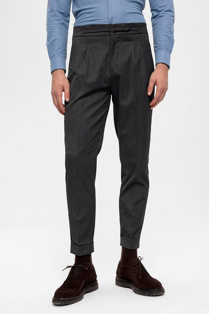 Men's Anthracite High Waist Buckle Detailed Trousers