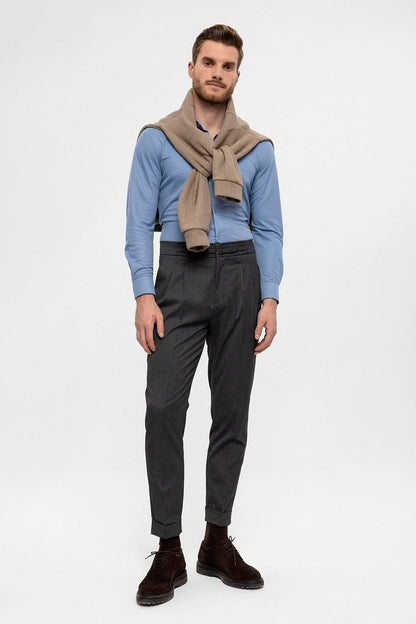 Men's Anthracite High Waist Buckle Detailed Trousers