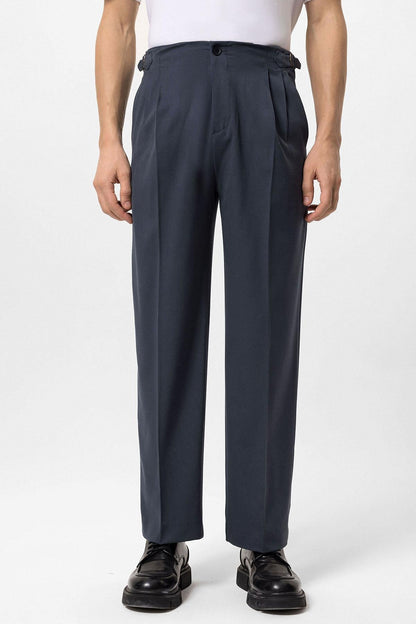 Men's Smoked High-Waisted Buckle Detail Relaxed Fit Pants