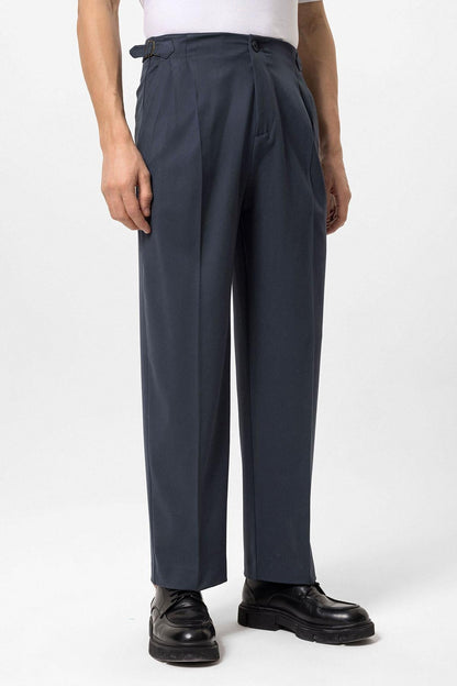 Men's Smoked High-Waisted Buckle Detail Relaxed Fit Pants