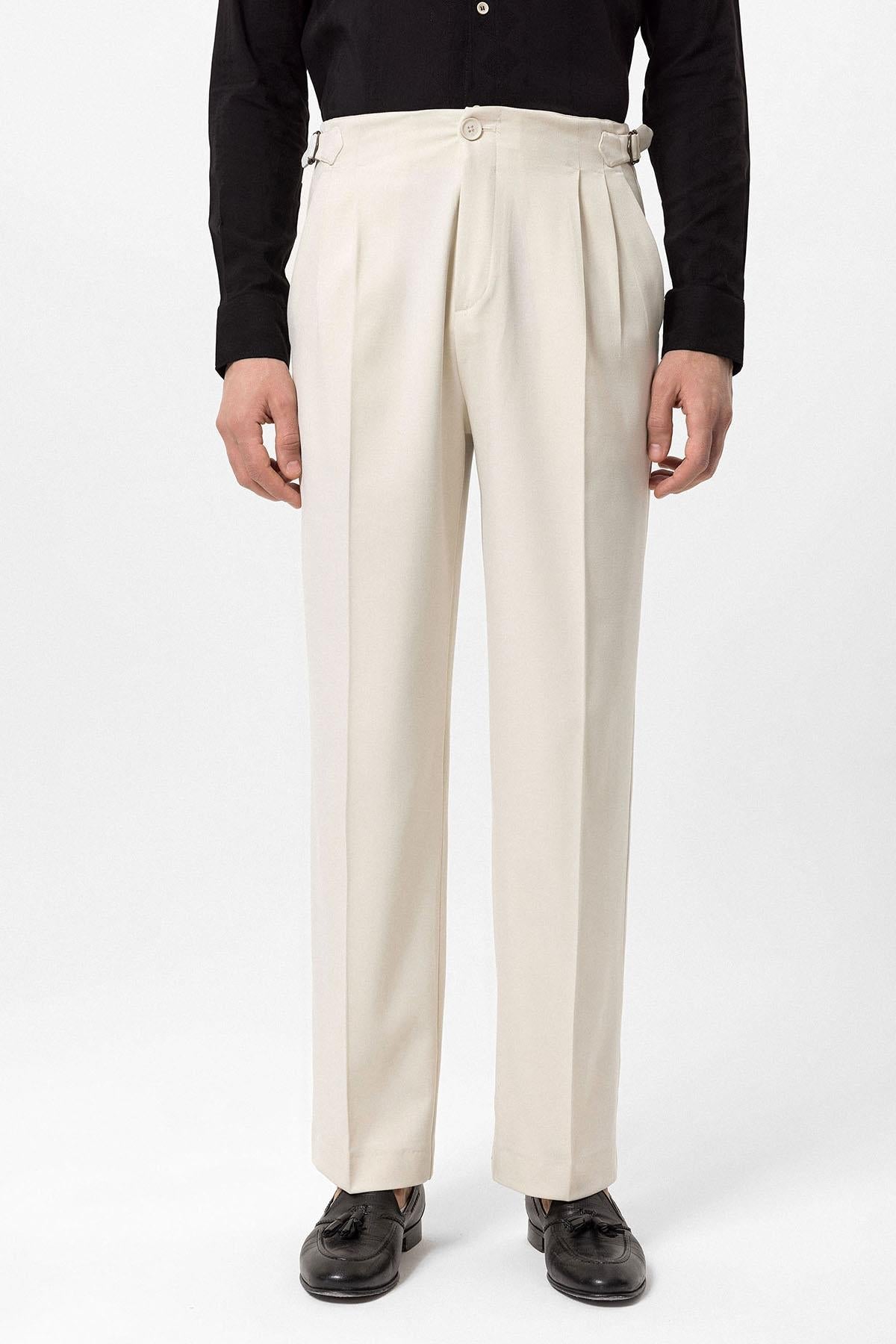 Men's Ecru Slim Fit Pants