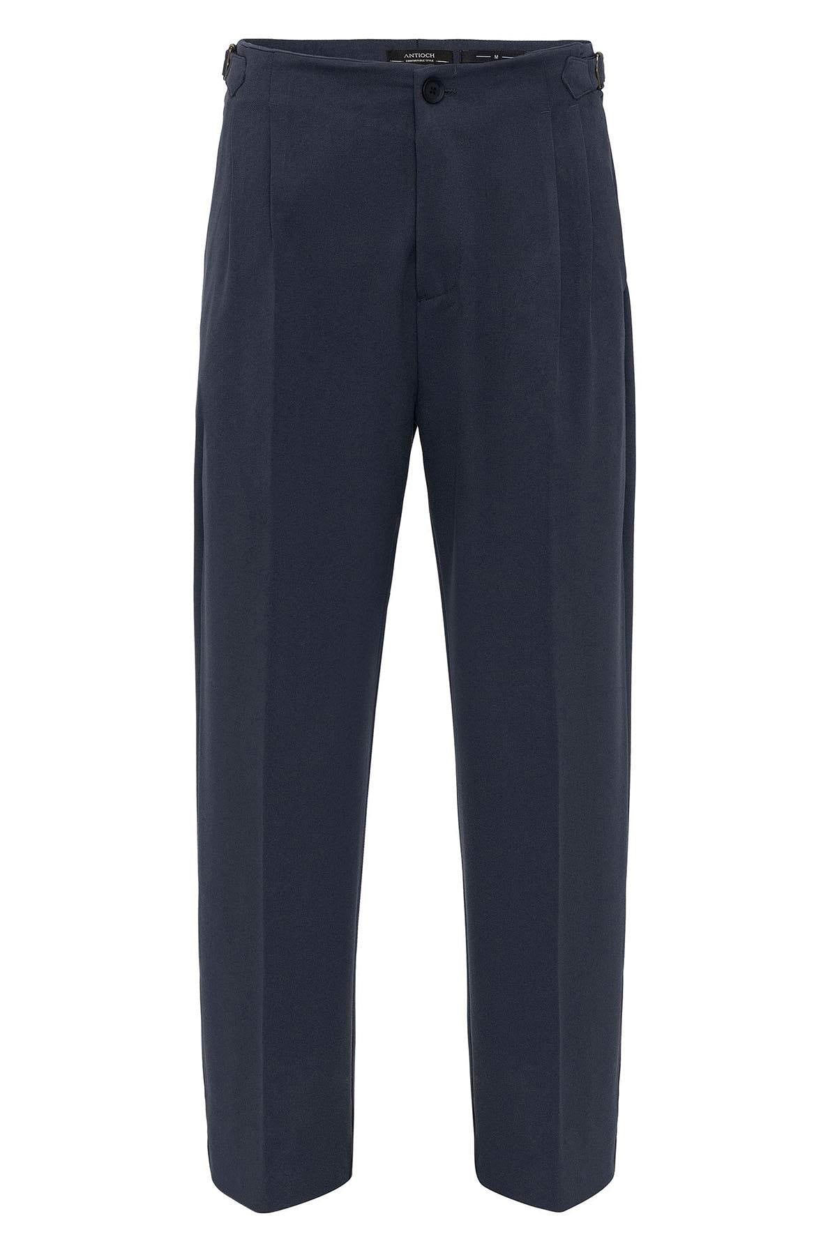 Men's Smoked High-Waisted Buckle Detail Relaxed Fit Pants