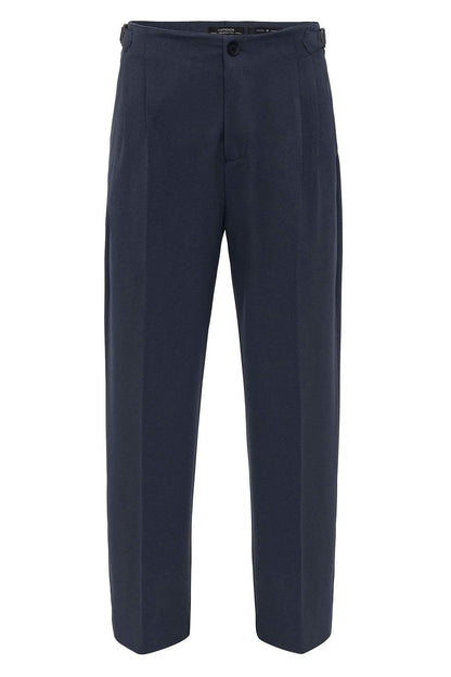 Men's Smoked High-Waisted Buckle Detail Relaxed Fit Pants