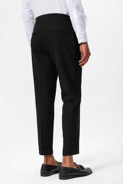 Men's Black High-Waisted Belted Pleated Pants