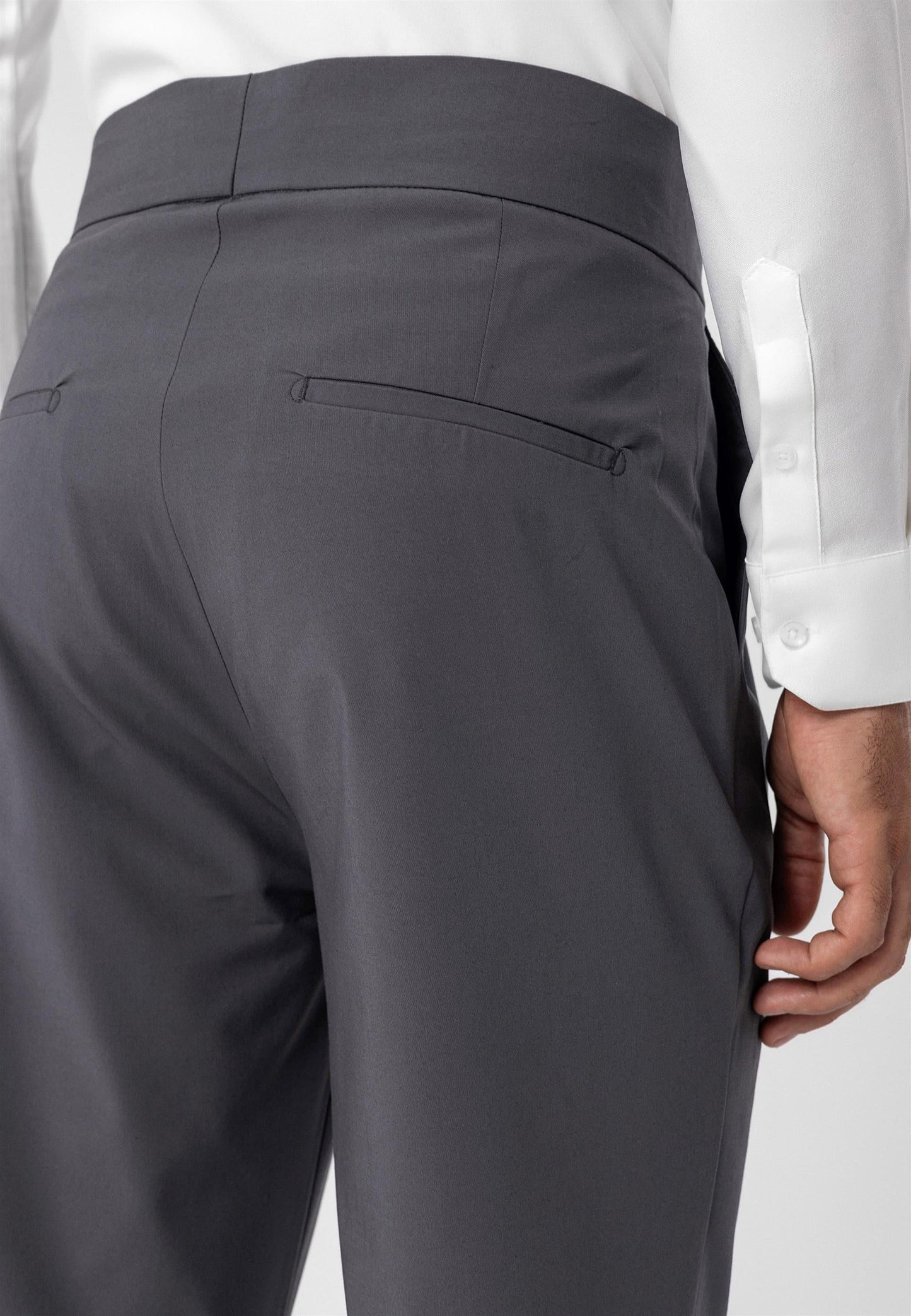 Men's Dark Grey High Waist Buckle Belt Pleated Fabric Trousers