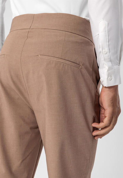 Men's Light Brown High Waist Buckle Belt Pleated Fabric Trousers