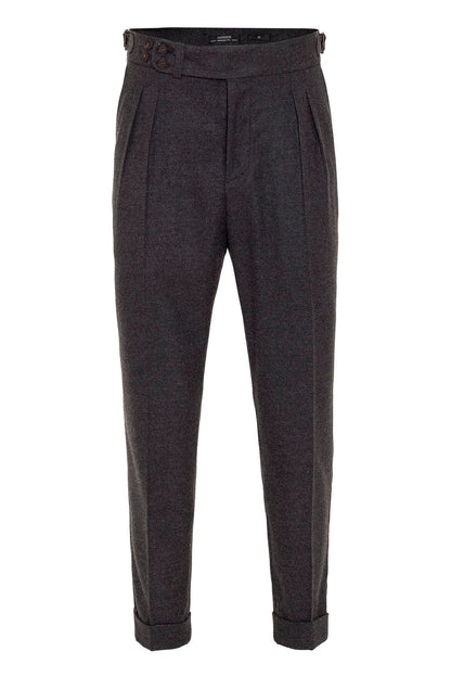 Men's Anthracite Wool Look High Waist Pleated Pants
