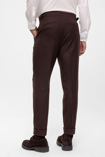 Men's Brown Wool Look High Waist Pleated Pants