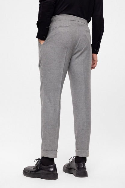 Men's Grey Wool Look High Waist Pleated Pants