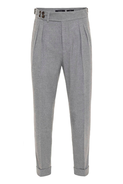 Men's Grey Wool Look High Waist Pleated Pants
