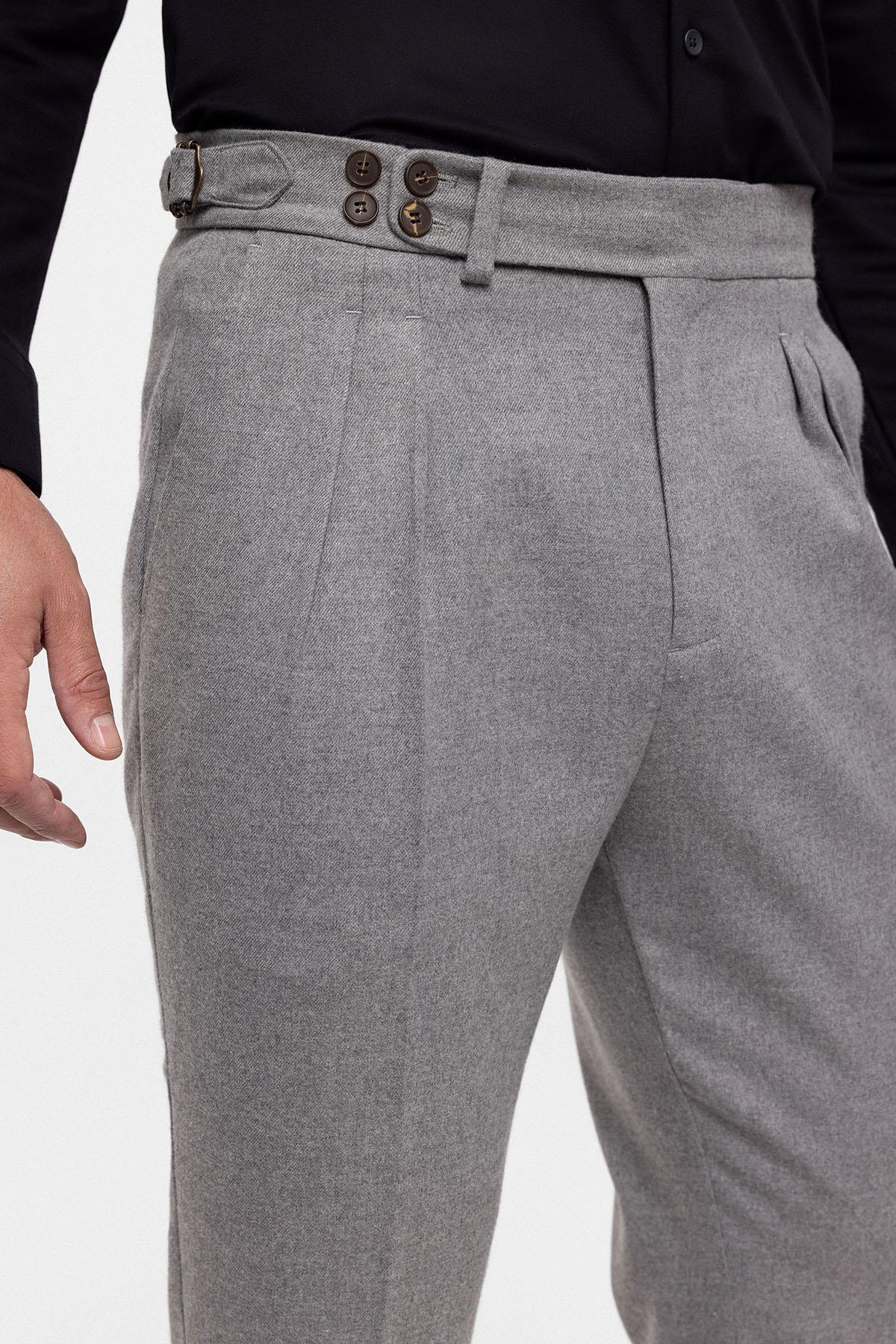 Men's Grey Wool Look High Waist Pleated Pants