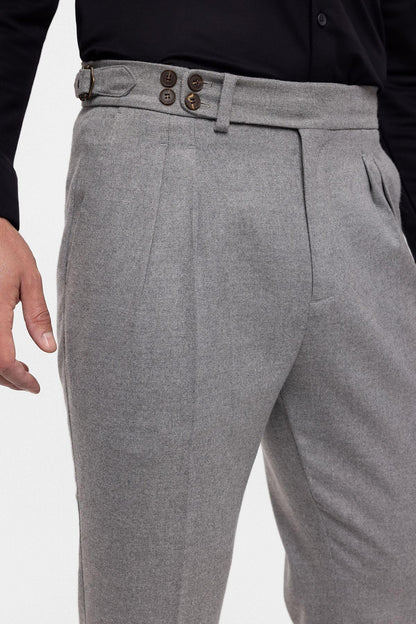Men's Grey Wool Look High Waist Pleated Pants