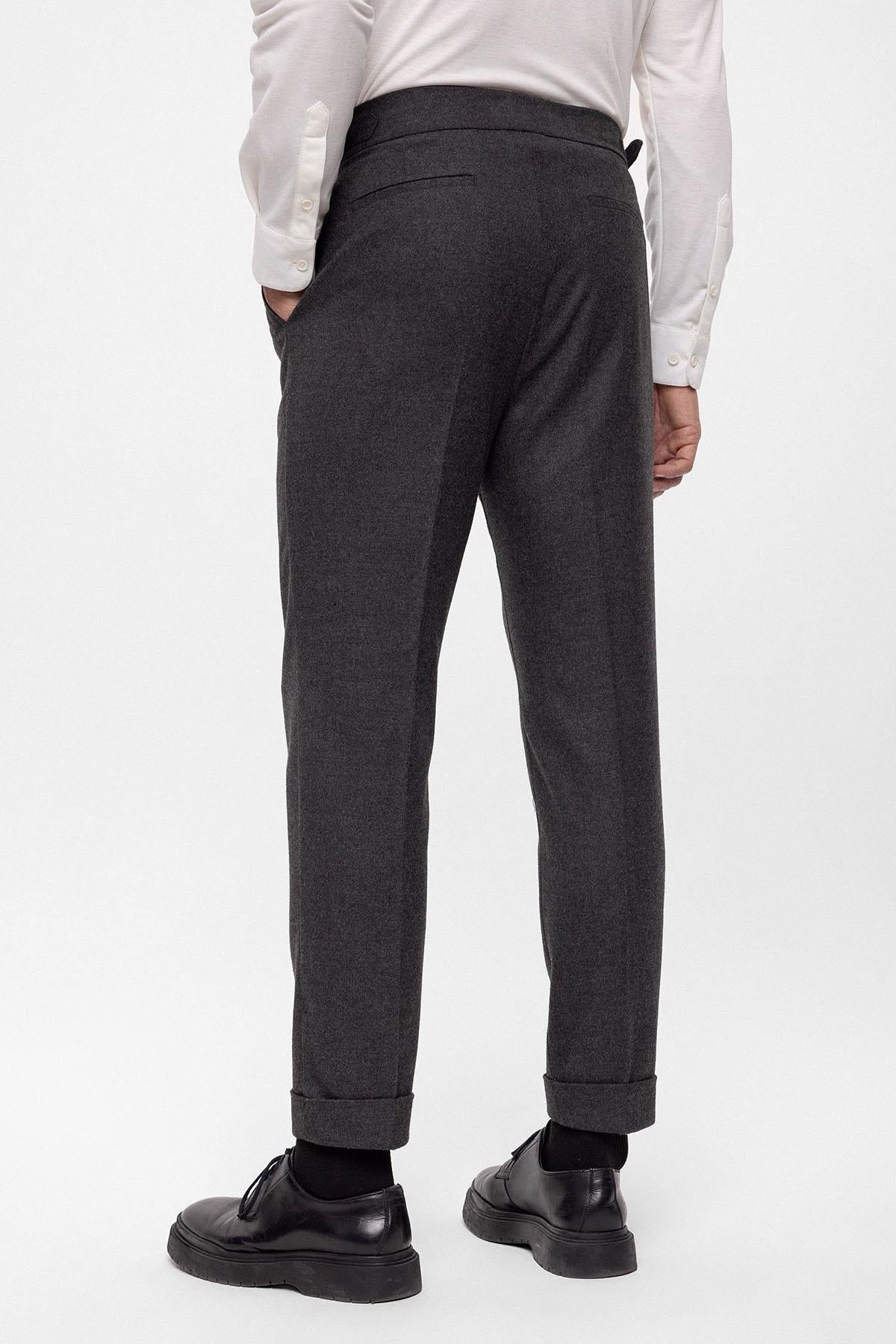Men's Anthracite Wool Look High Waist Pleated Pants
