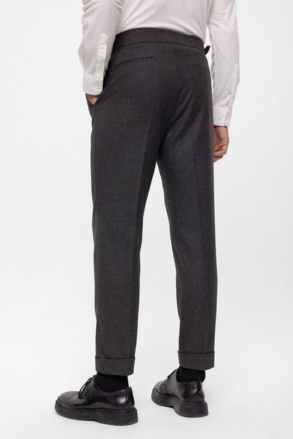 Men's Anthracite Wool Look High Waist Pleated Pants