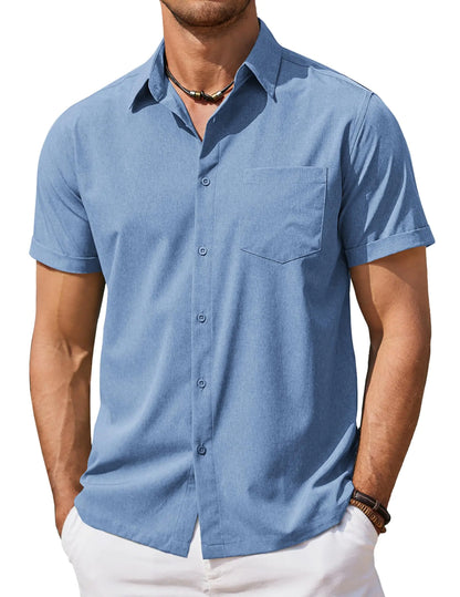 Men's Short Sleeve Linen Button-Down Shirt